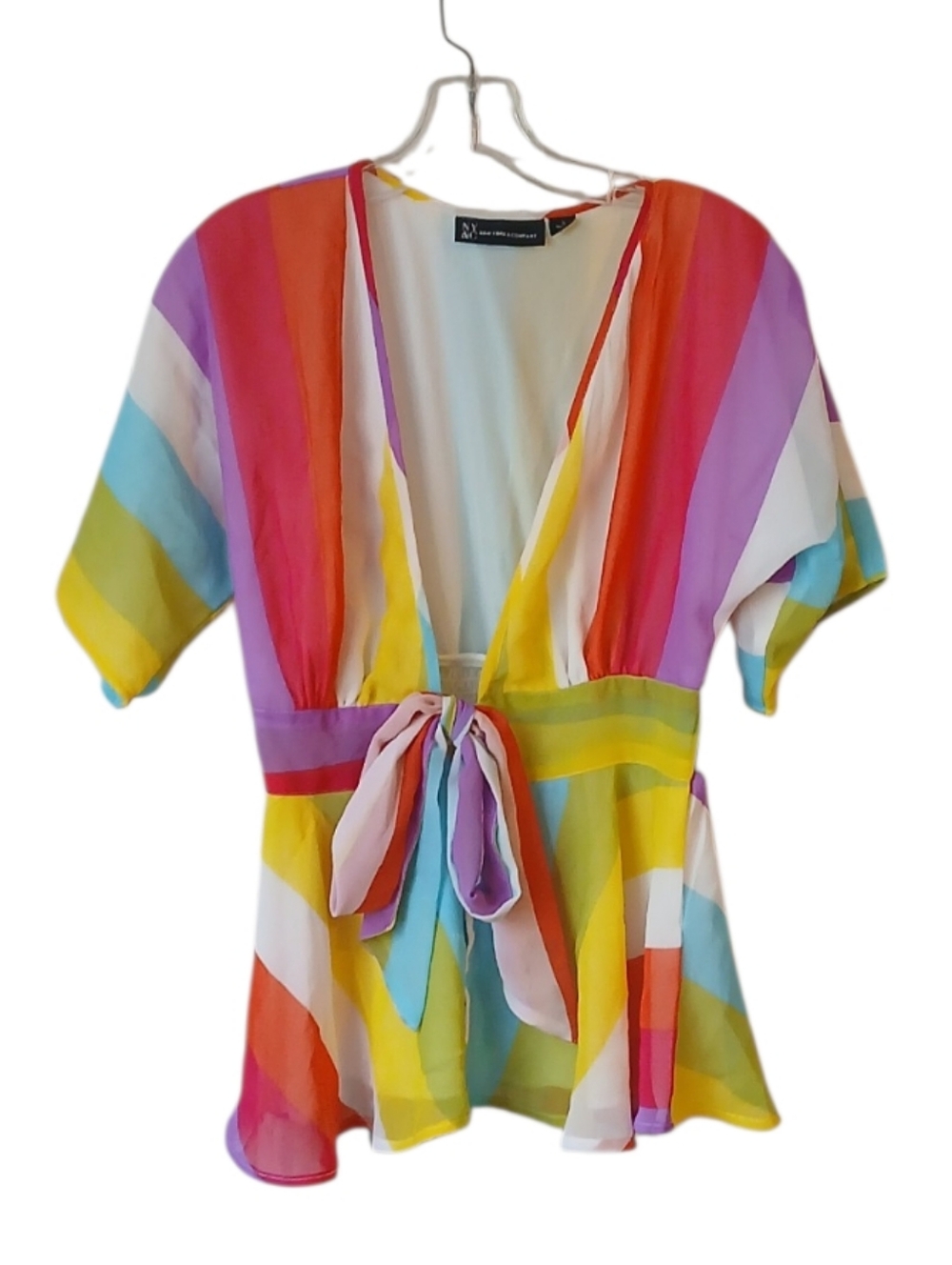 New York & Company Rainbow Tie-Front Top Size Small NWT